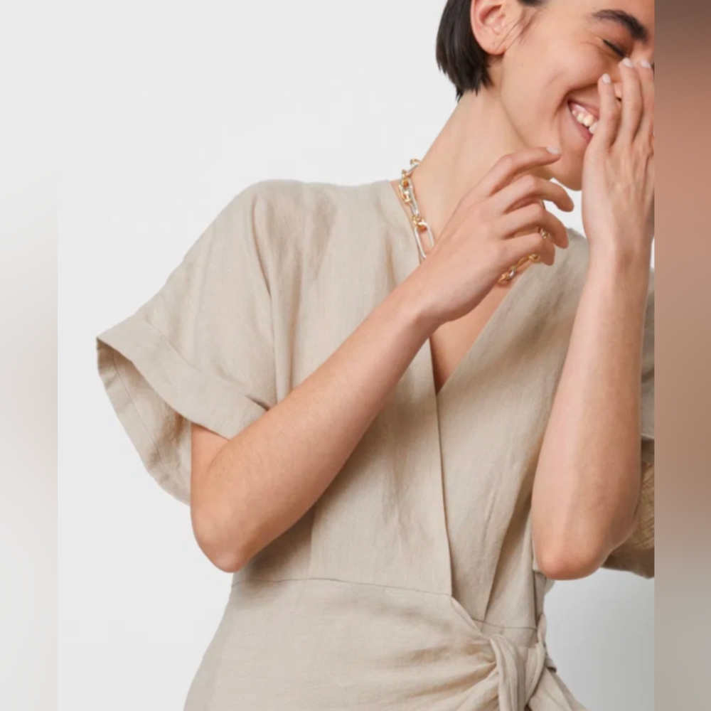 &Otherstories Beige Neutral Linen Wrap Dress - Picture 6 of 9